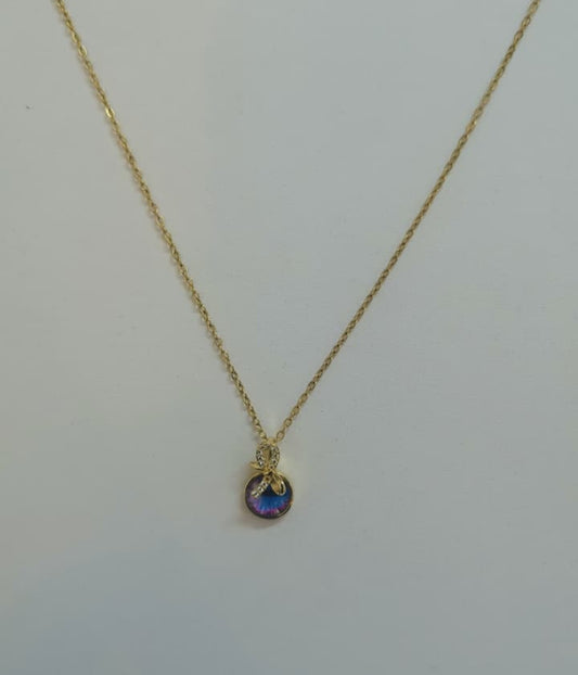 Purple Swarovski Crystal Bow Gold Plated Pendant