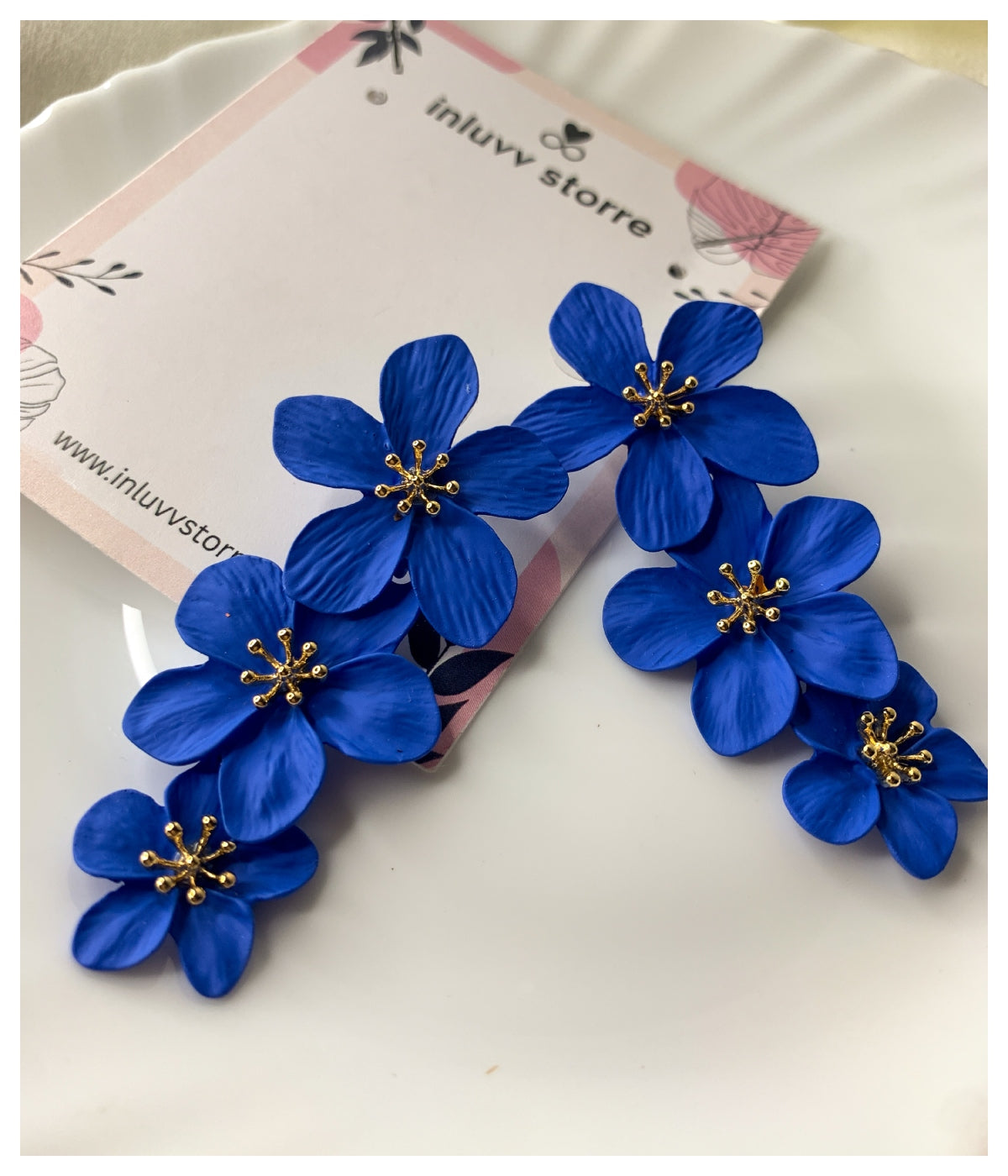 Floral 3-layered Royal Blue Earring