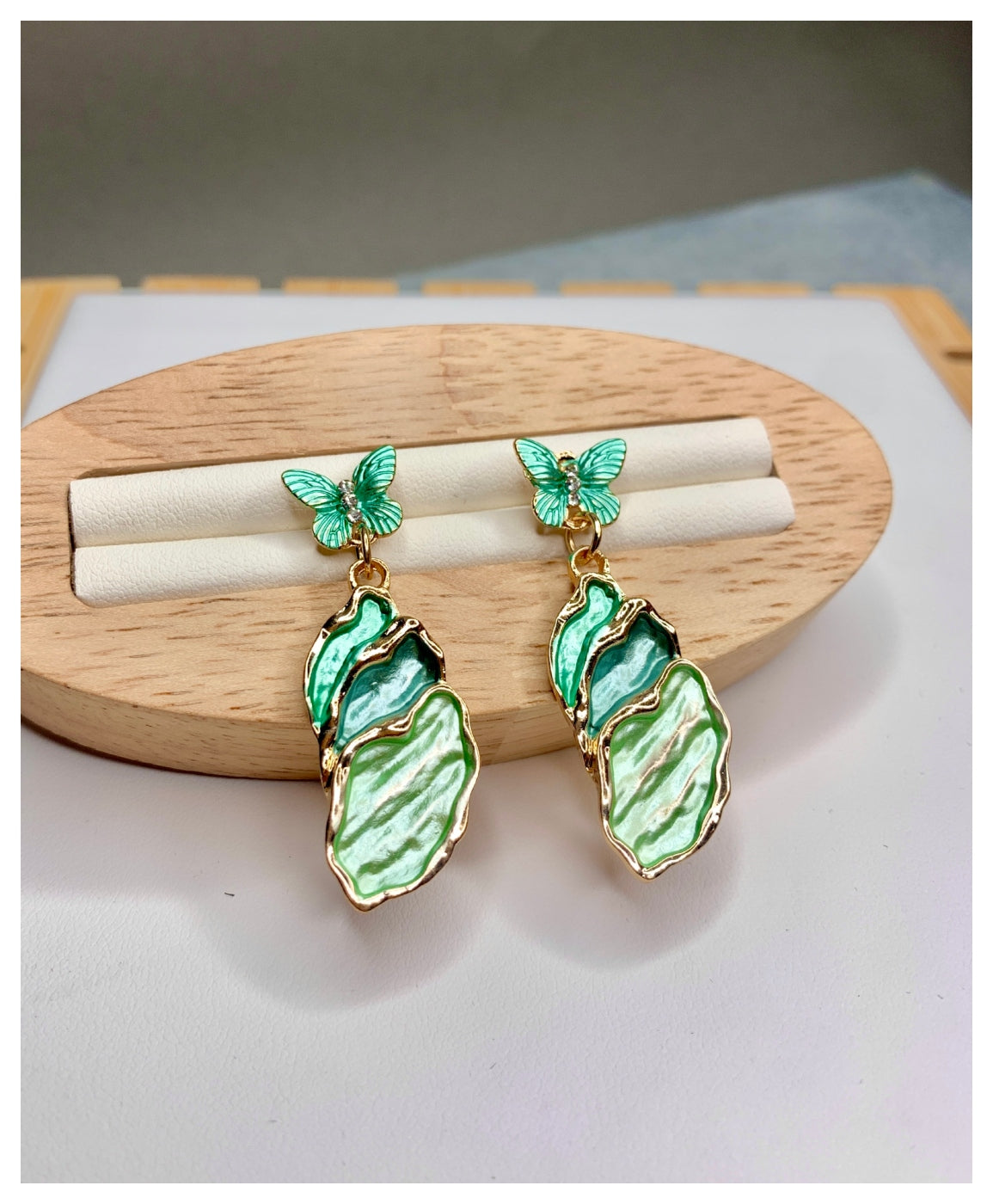 Coral Green Contemporary Drop Earrings