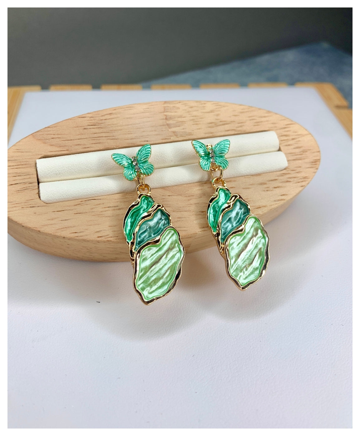 Coral Green Contemporary Drop Earrings