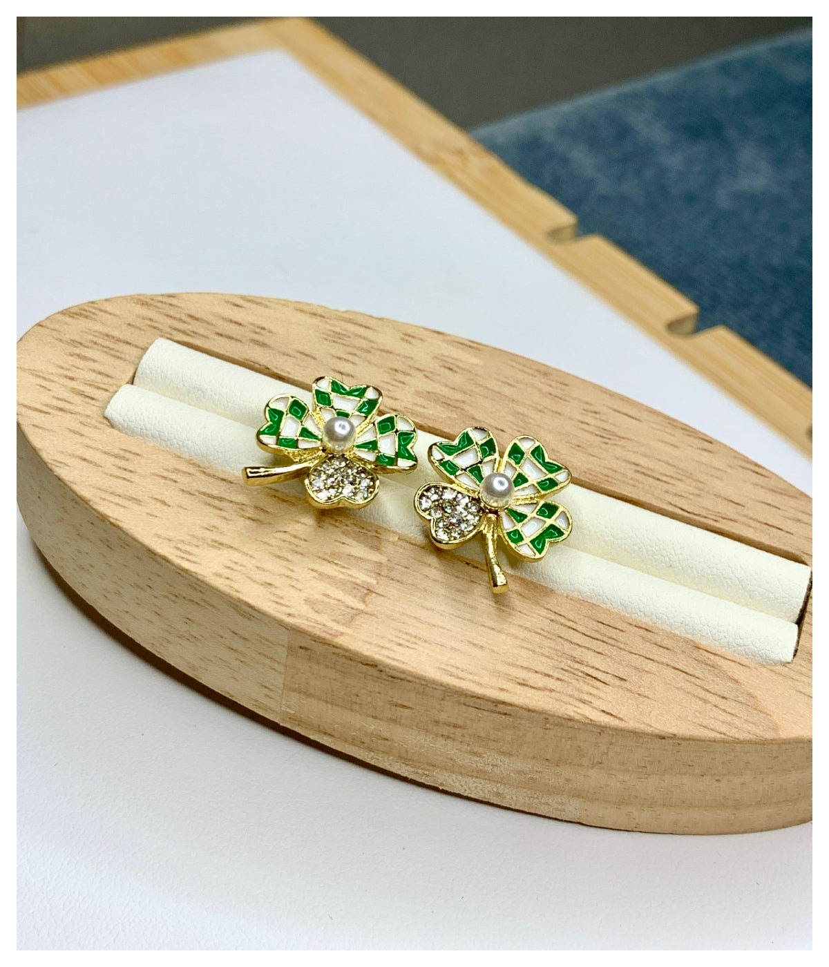 Green Four Leaf Clover Stud Earrings
