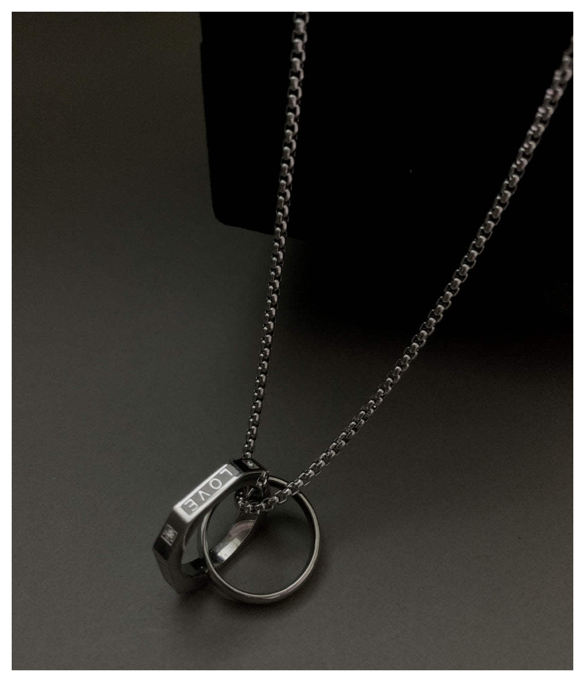 Silver Double Ring Stainless Steel Necklace For Men