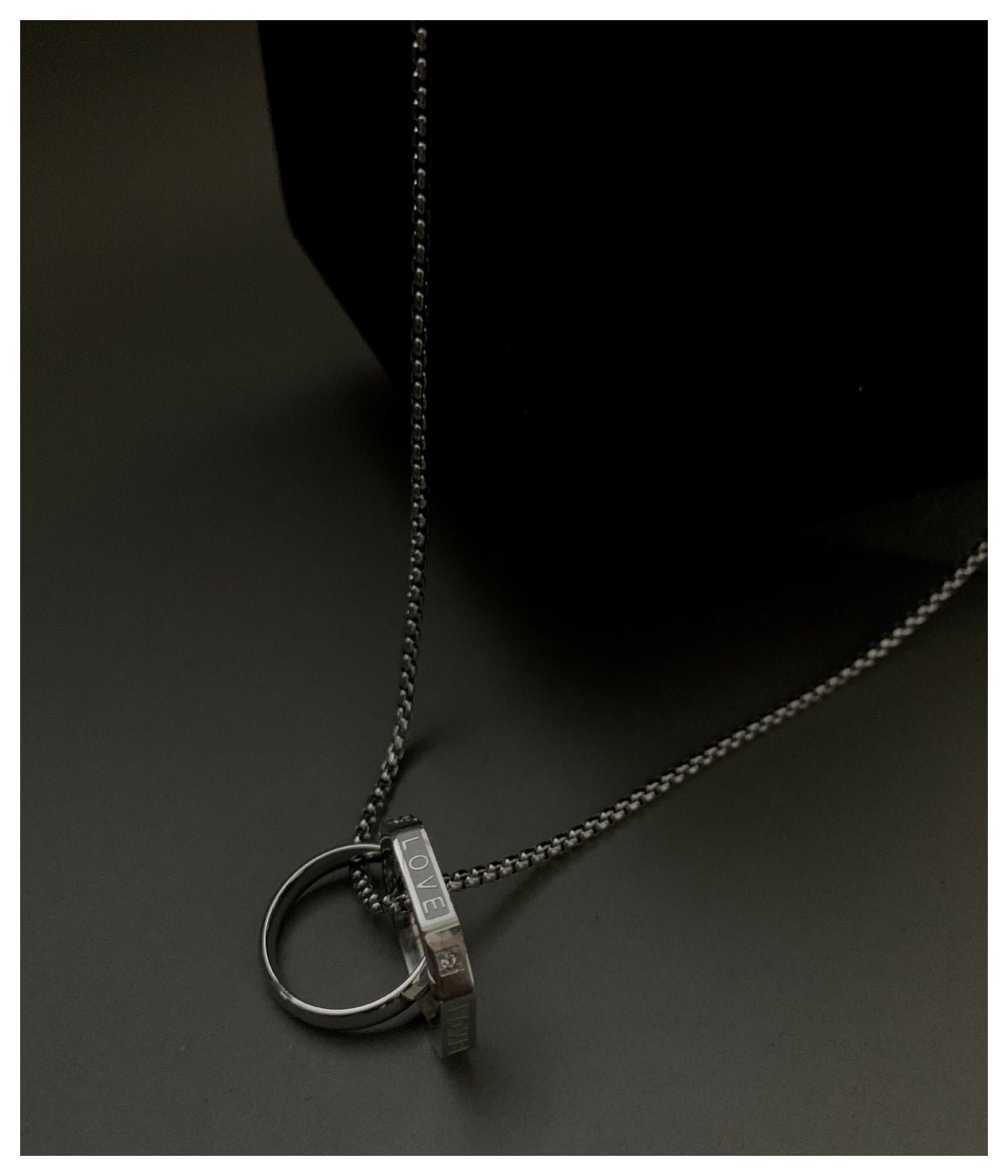 Silver Double Ring Stainless Steel Necklace For Men