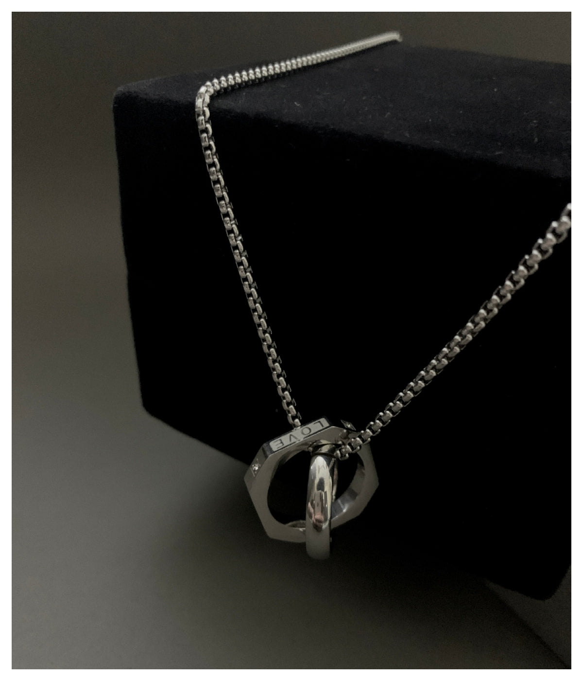 Silver Double Ring Stainless Steel Necklace For Men