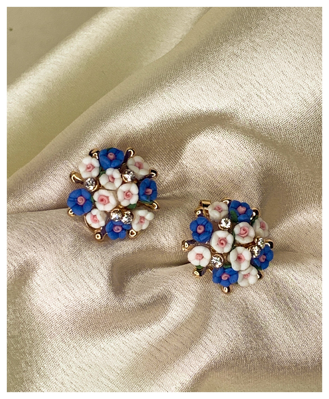 Stylish Blue Floral Stud Earrings