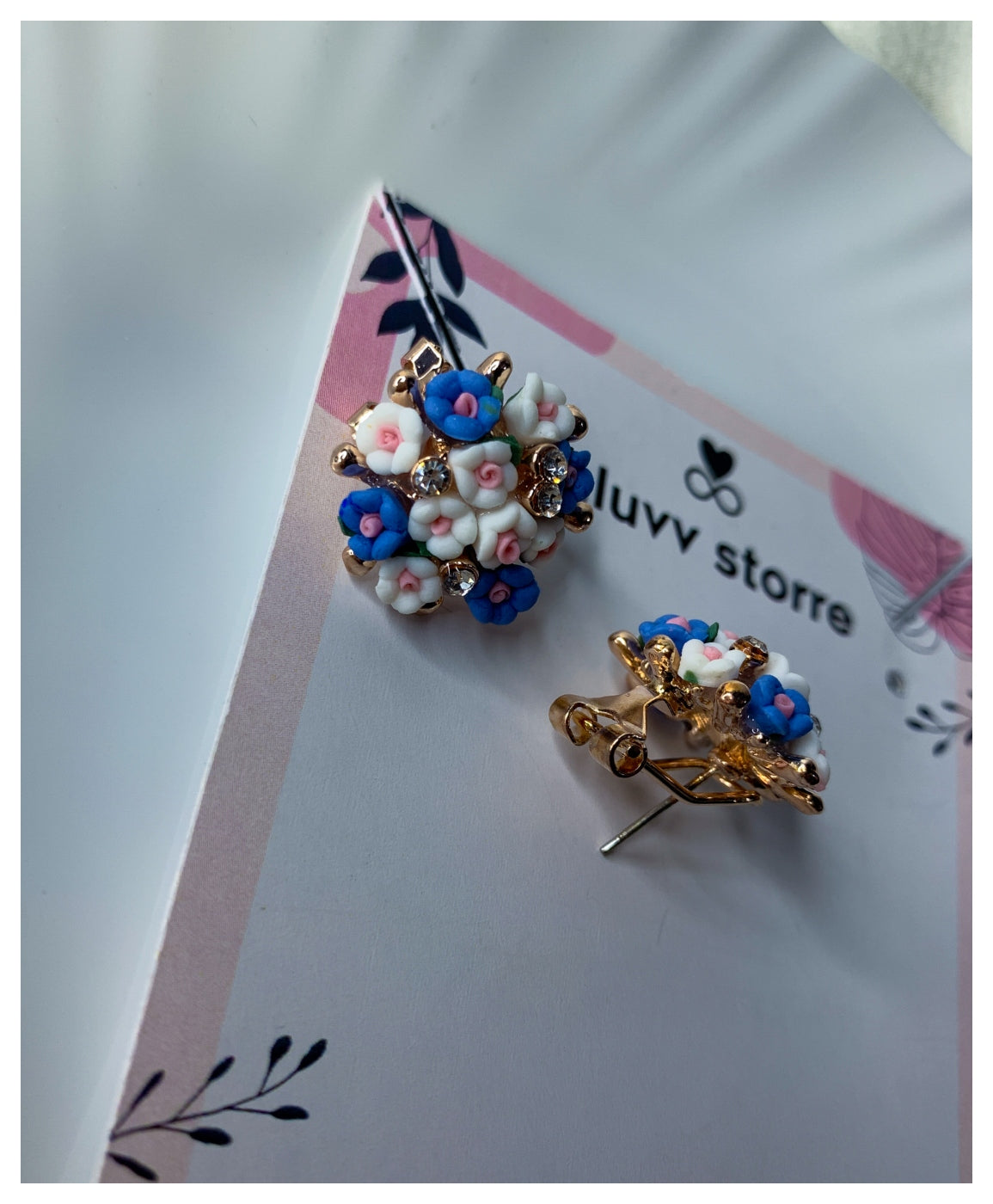 Stylish Blue Floral Stud Earrings