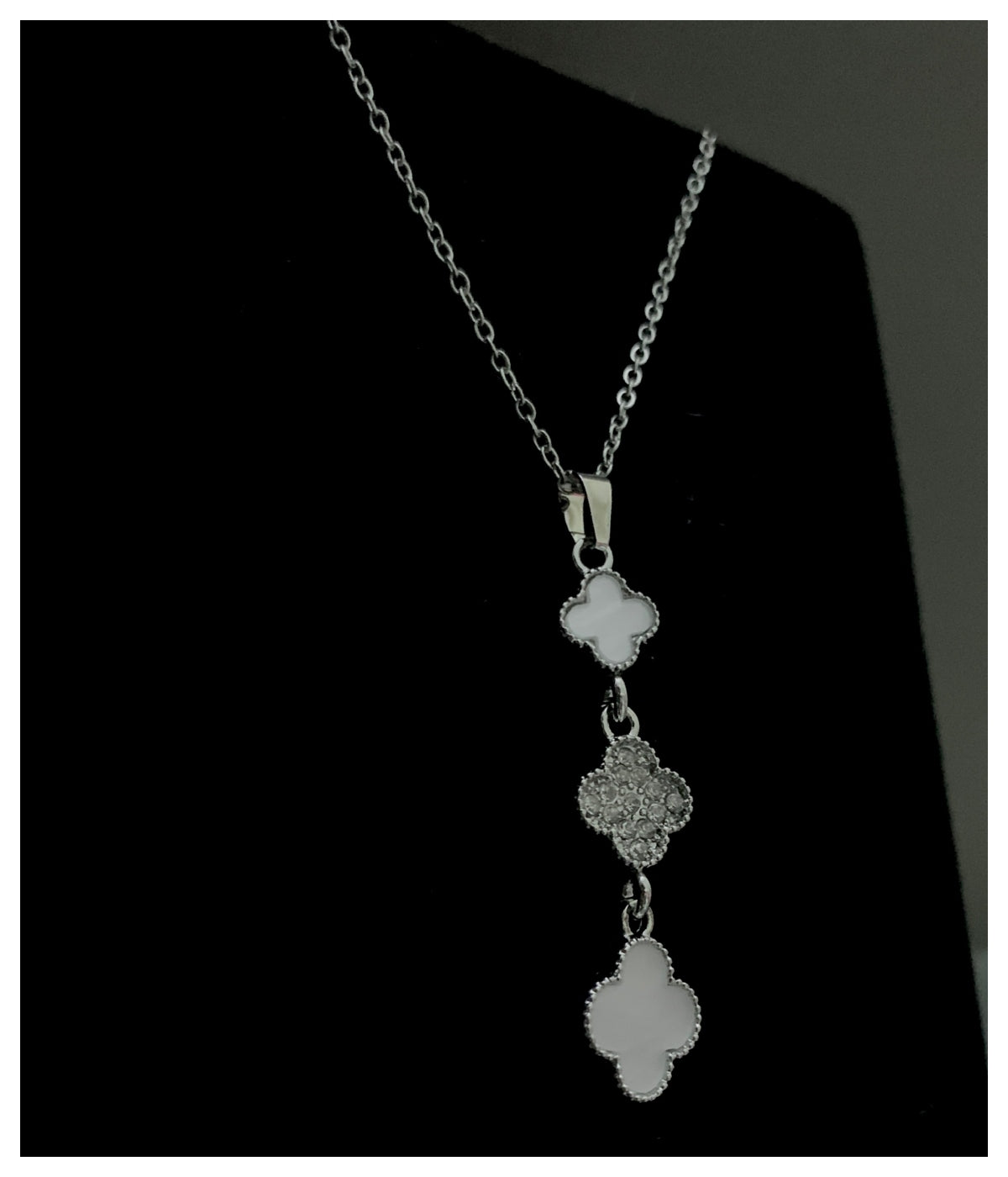 Three Layer Clover Silver Black Necklace
