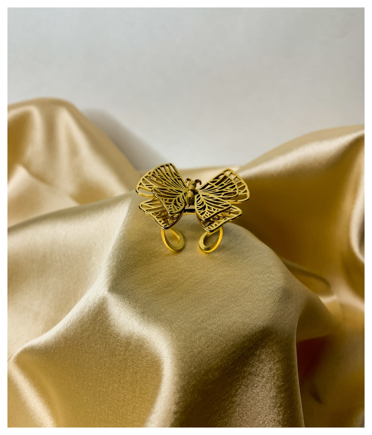Golden Tone Layered Wings Butterfly Ring
