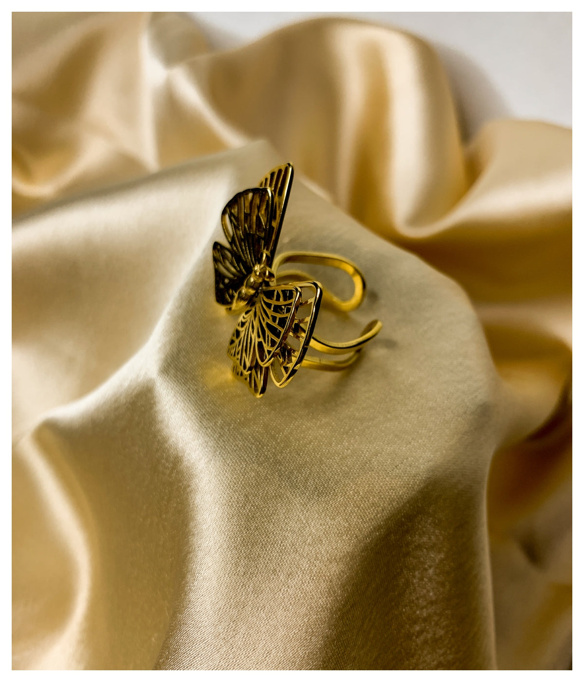 Golden Tone Layered Wings Butterfly Ring