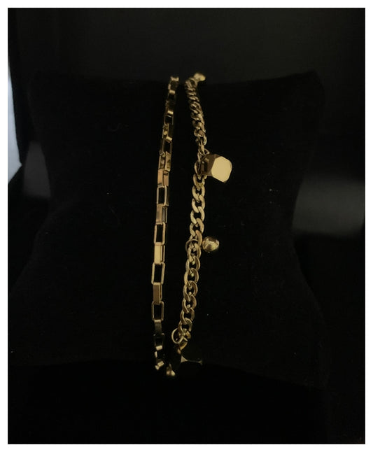 Stainless Steel Cubes Box Double Chain Bracelet