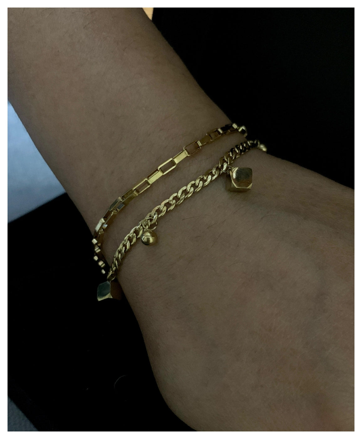 Stainless Steel Cubes Box Double Chain Bracelet