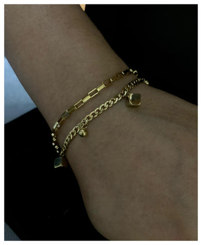 Stainless Steel Cubes Box Double Chain Bracelet