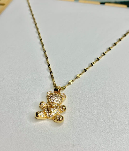Golden Cute Teddy Bear Chain Pendant