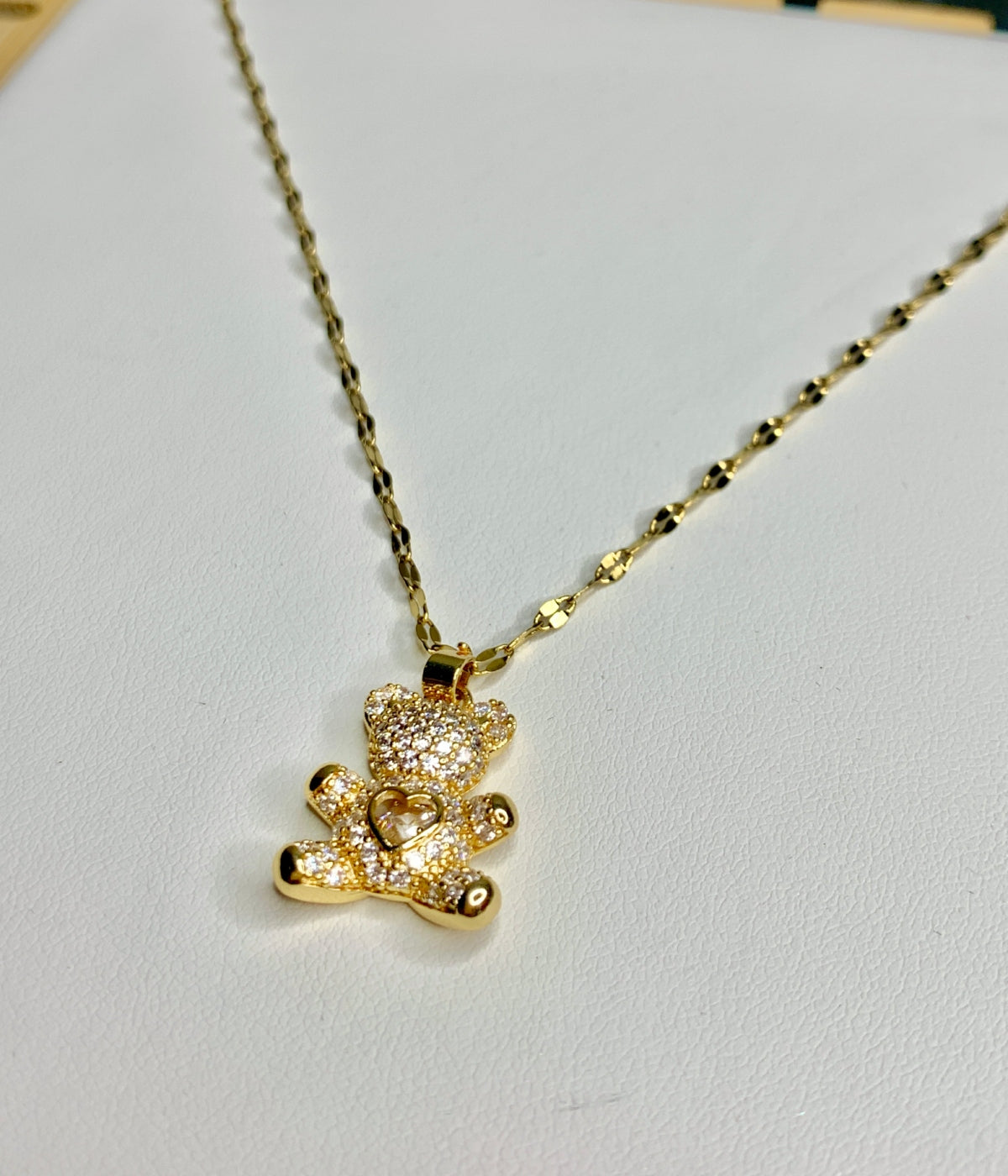 Golden Cute Teddy Bear Chain Pendant