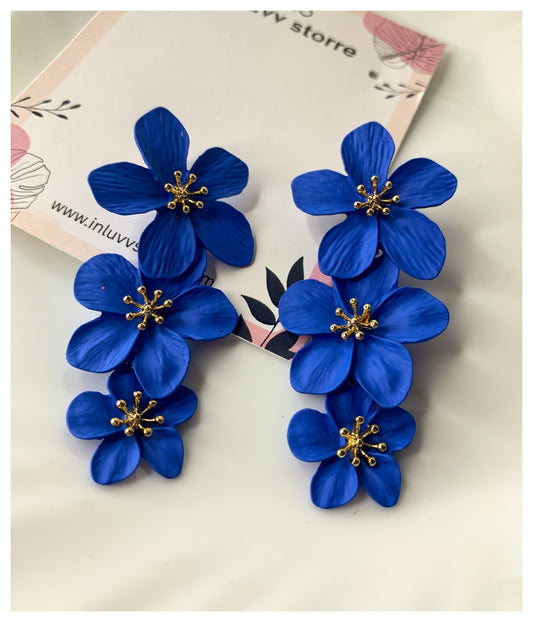 Floral 3-layered Royal Blue Earring