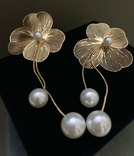 Golden Pearl Drop Earrings