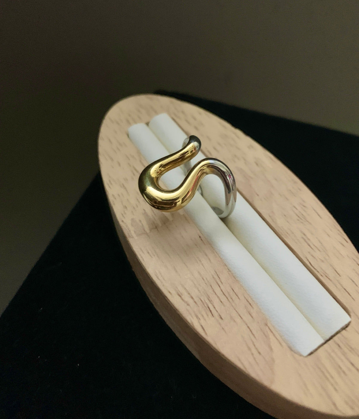 Golden Silver Curve Ring