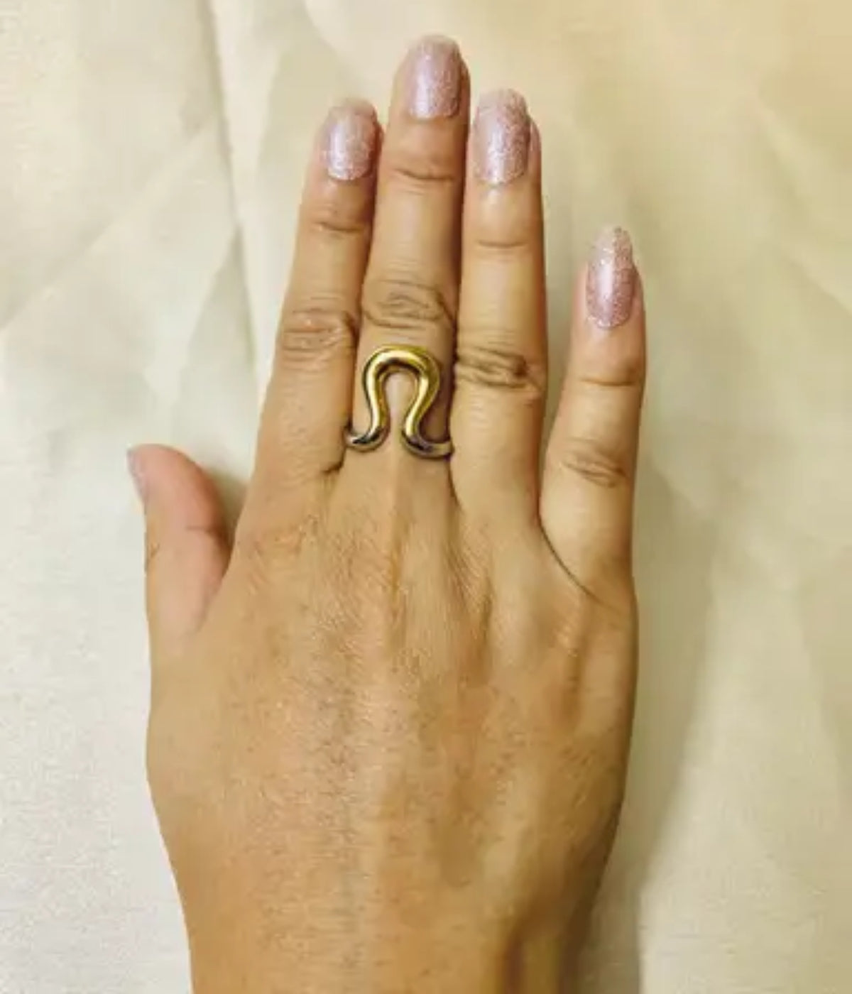 Golden Silver Curve Ring