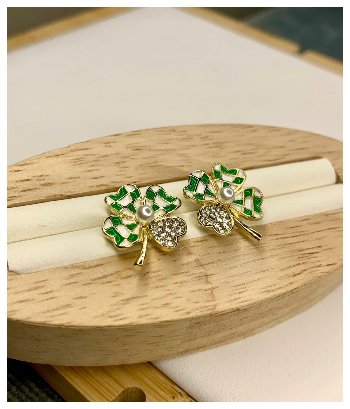 Green Four Leaf Clover Stud Earrings