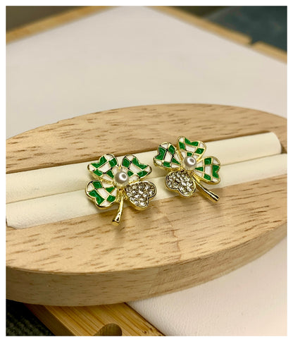 Green Four Leaf Clover Stud Earrings