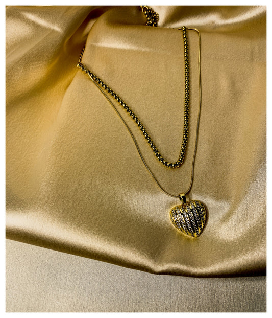 Diamond Heart Double Chain Pendant