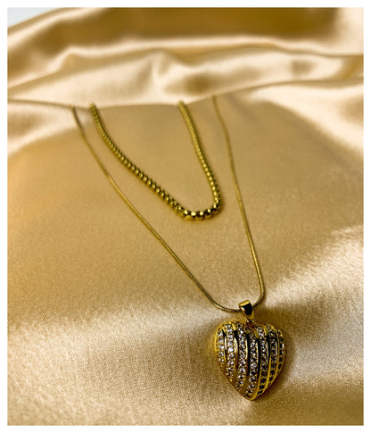 Diamond Heart Double Chain Pendant