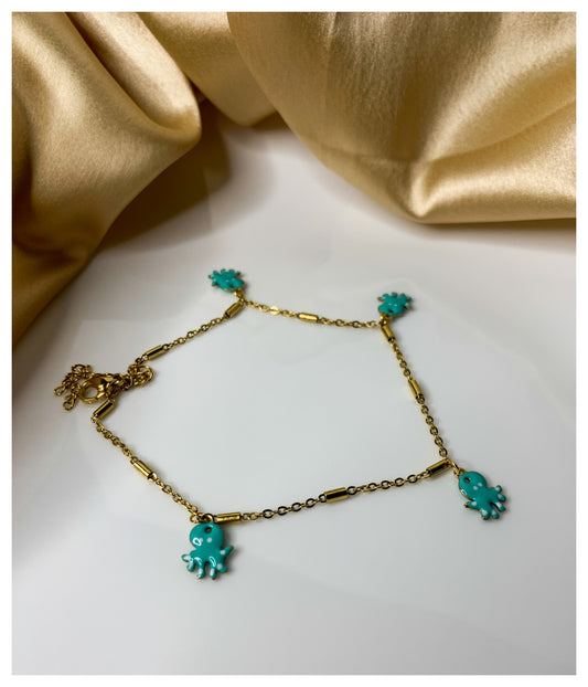 Ocean Blue Octopus Golden Anklet
