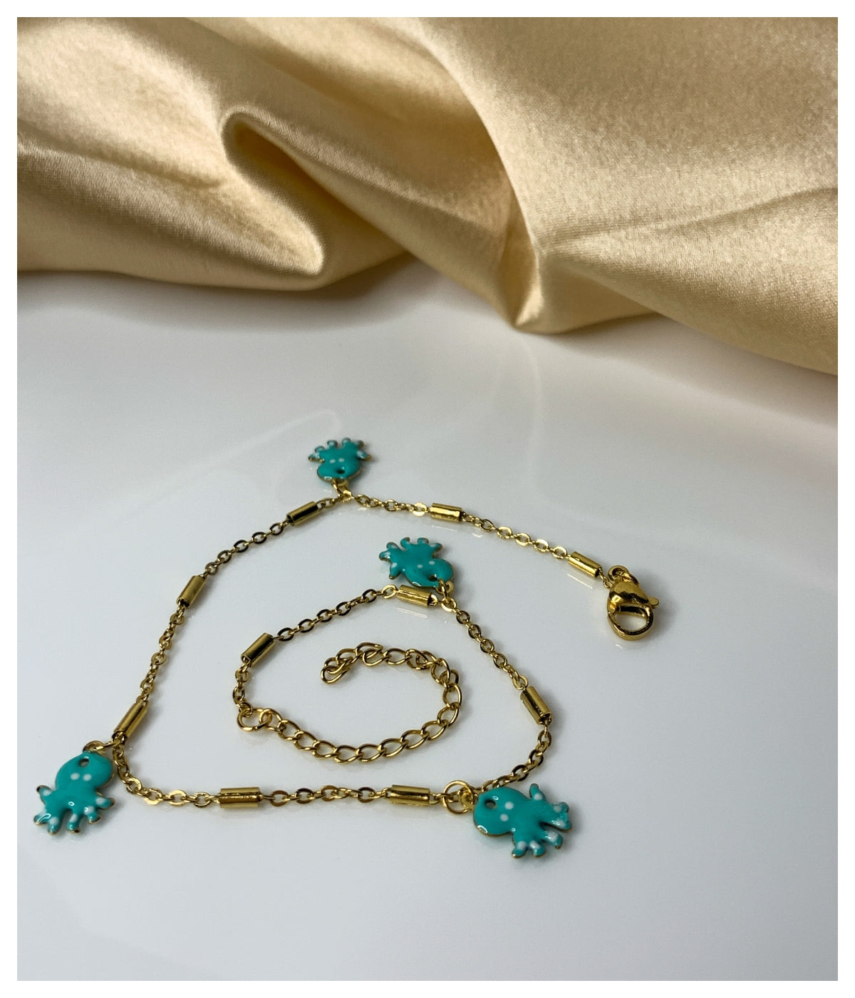 Ocean Blue Octopus Golden Anklet