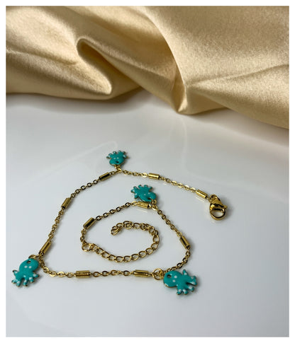Ocean Blue Octopus Golden Anklet