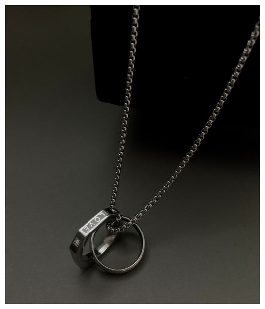 Silver Double Ring Stainless Steel Necklace For Men