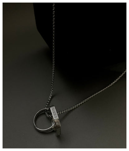 Silver Double Ring Stainless Steel Necklace For Men