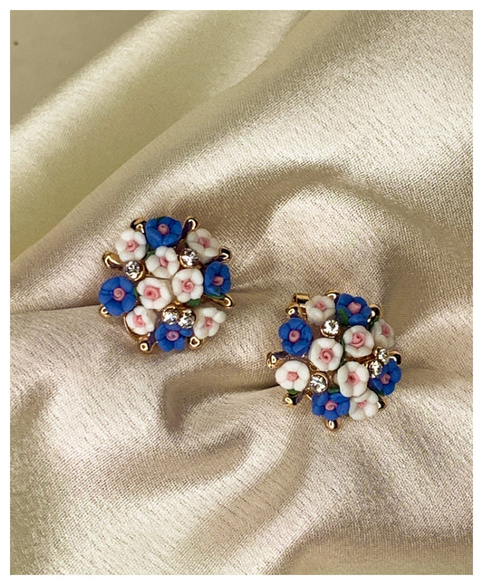 Stylish Blue Floral Stud Earrings
