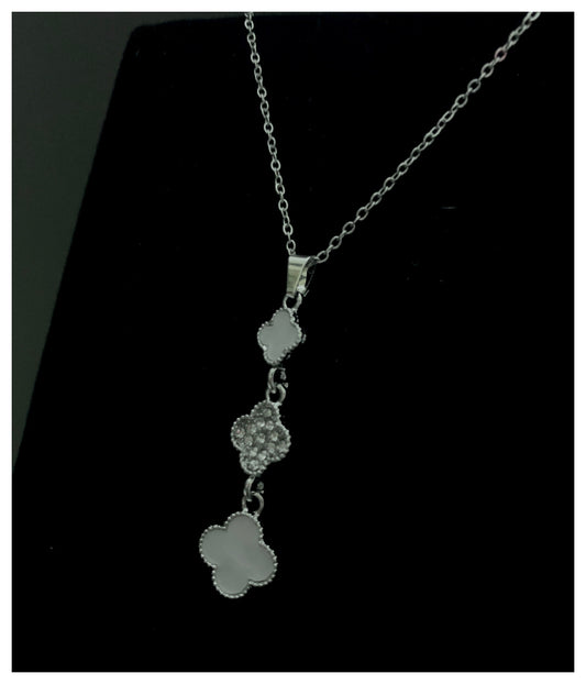 Three Layer Clover Silver Black Necklace