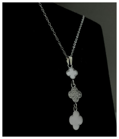 Three Layer Clover Silver Black Necklace