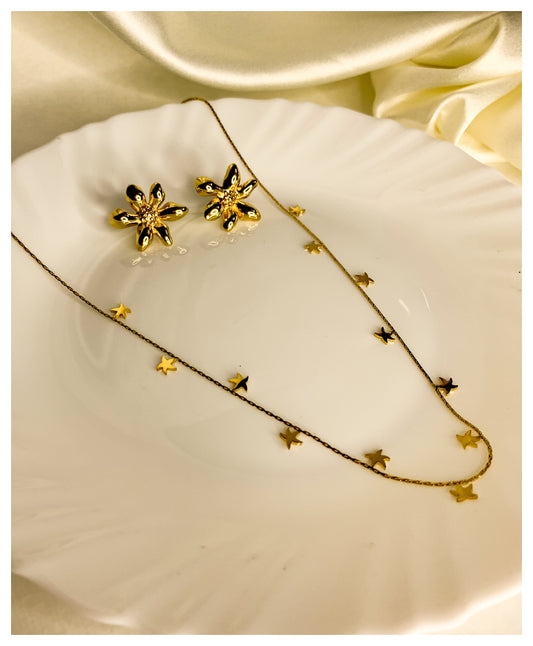 Trendy Star Neckpiece & Flower Earrings Set
