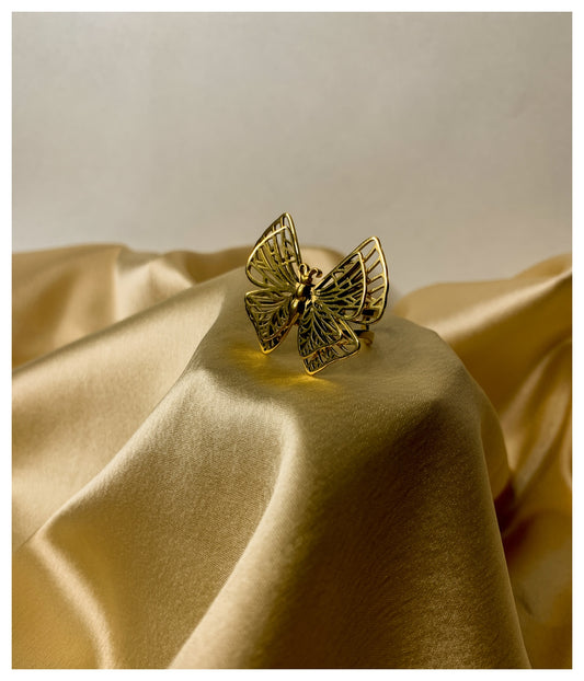 Golden Tone Layered Wings Butterfly Ring