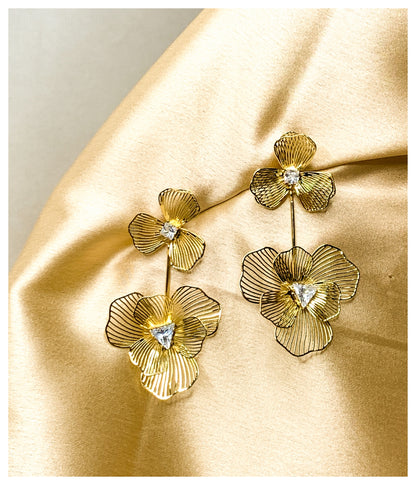 Flower 2-layered Golden Earrings
